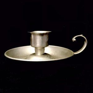 Vintage Preisner Pewter Colonial Chamber Candle Stick Finger Loop Handle #2052